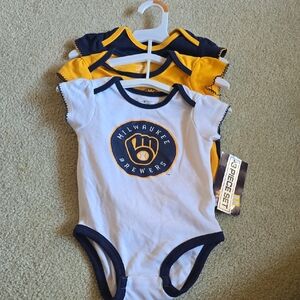 MLB Milwaukee Brewers Baby One-Piece Bodysuit Set - White, Navy, Gold